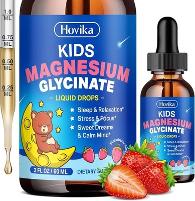 Magnesium Glycinate Liquid for Kids - with L-Theanine Omega-3, Vitamin B6, D3, Z