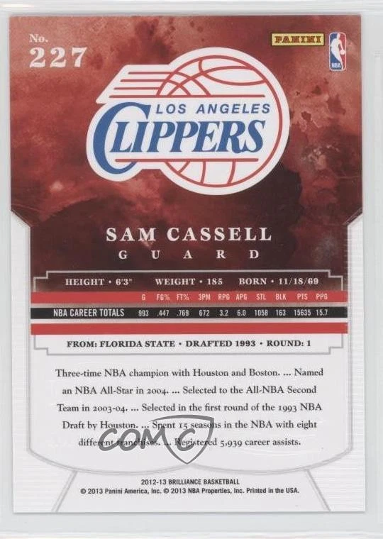 2012-13 Panini Brilliance Sam Cassell #227 - Image 2 of 2