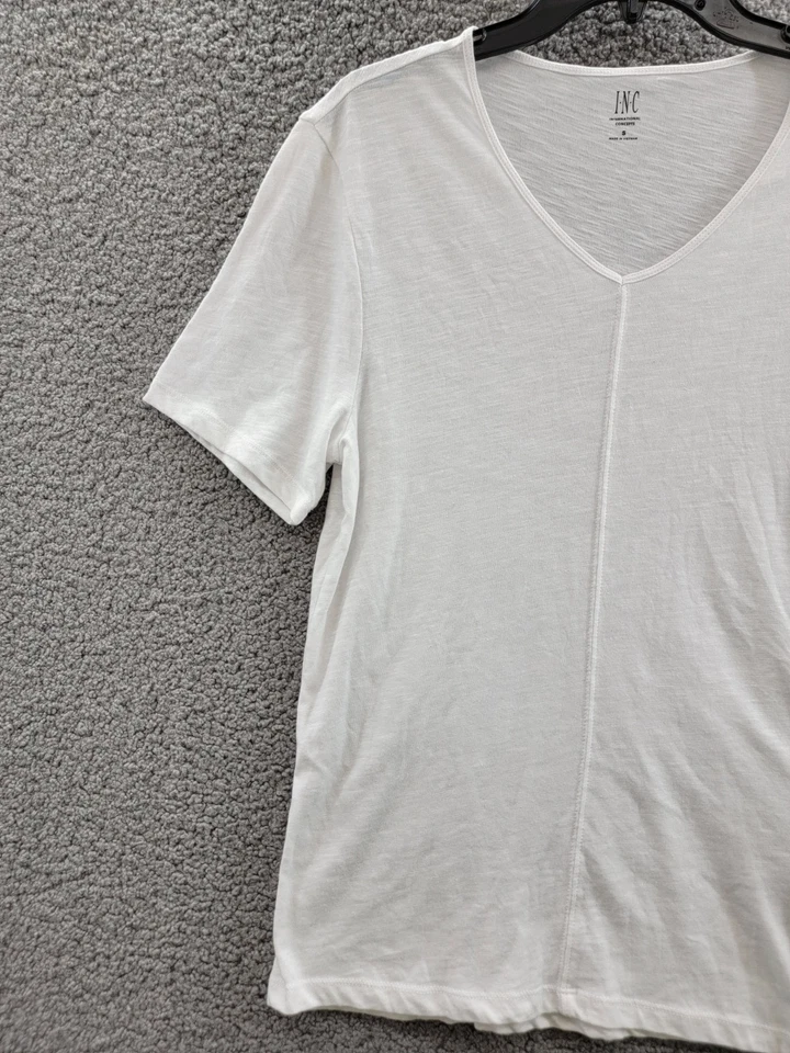 Camiseta I.N.C International Concepts Sólida Cuello en V Hombre S Básica Blanca Manga Corta Foto 4 de 4