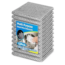12 Pcs 3 Layers Non Scratch Wire Dishcloth Multipurpose Dishwashing Rags