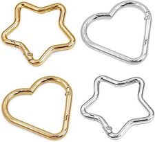Heart & Star Carabiner Clips for Bag Charms, 4 Pack Gold & Silver | Cute