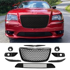 Fits 11-14 Chrysler 300 Srt8 Gloss Black Front Upper Lower Grille W Fog Lights