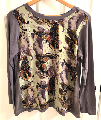 HARARI Top S Butterfly Print Pullover Silky Print Multicolor Butterflies Artsy