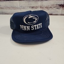 VINTAGE Penn State Hat Snap-Back Trucker Cap USA Made Mesh 80s Adjustable Navy