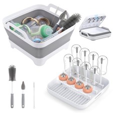 Collapsible Wash Basin for Baby Bottles with Drying Rack 2.4 Gallon Foldabl...