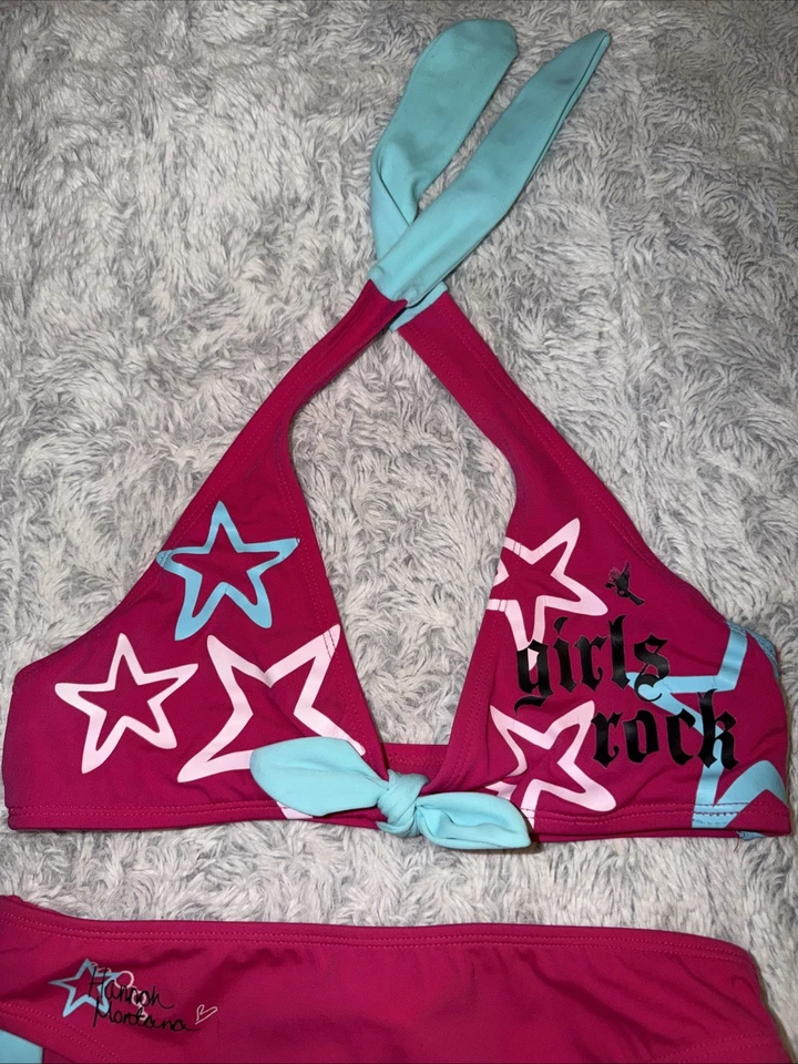 Купальник Hannah MONTANA для девочек 14 большой новый без ценников ярко-розовый 2 предмета бикини НОВЫЙ купальный костюм - Изображение 3 из 4