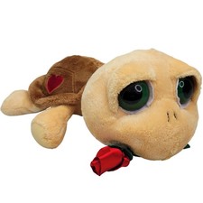 Russ Shelly Turtle Plush Stuffed Green Eyes Red Rose Valentines Day Gift Toy