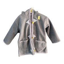 Kids Moroccan Wool Hooded Coat Handmade Gray Djellaba Jacket Ethnic Winter 4 Y