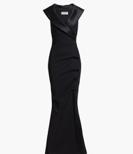 NEW, Chiara Boni La Petite Robe Fiy Satin Trim Mermaid Gown Black Sz 42 LD176