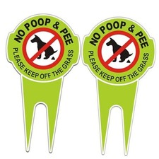 2 Pcs No Poop Dog Signs with Stake 12.0" x 6.5", Double Sided No Pooping Dog