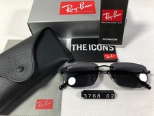 Ray  Ban RB3768 Rimless Oval Sunglasses Polished Black Frame Solid Dark Grey Lens