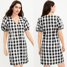 Loft Black & White Gingham Plaid Button Front Mini Dress Size 10 NEW