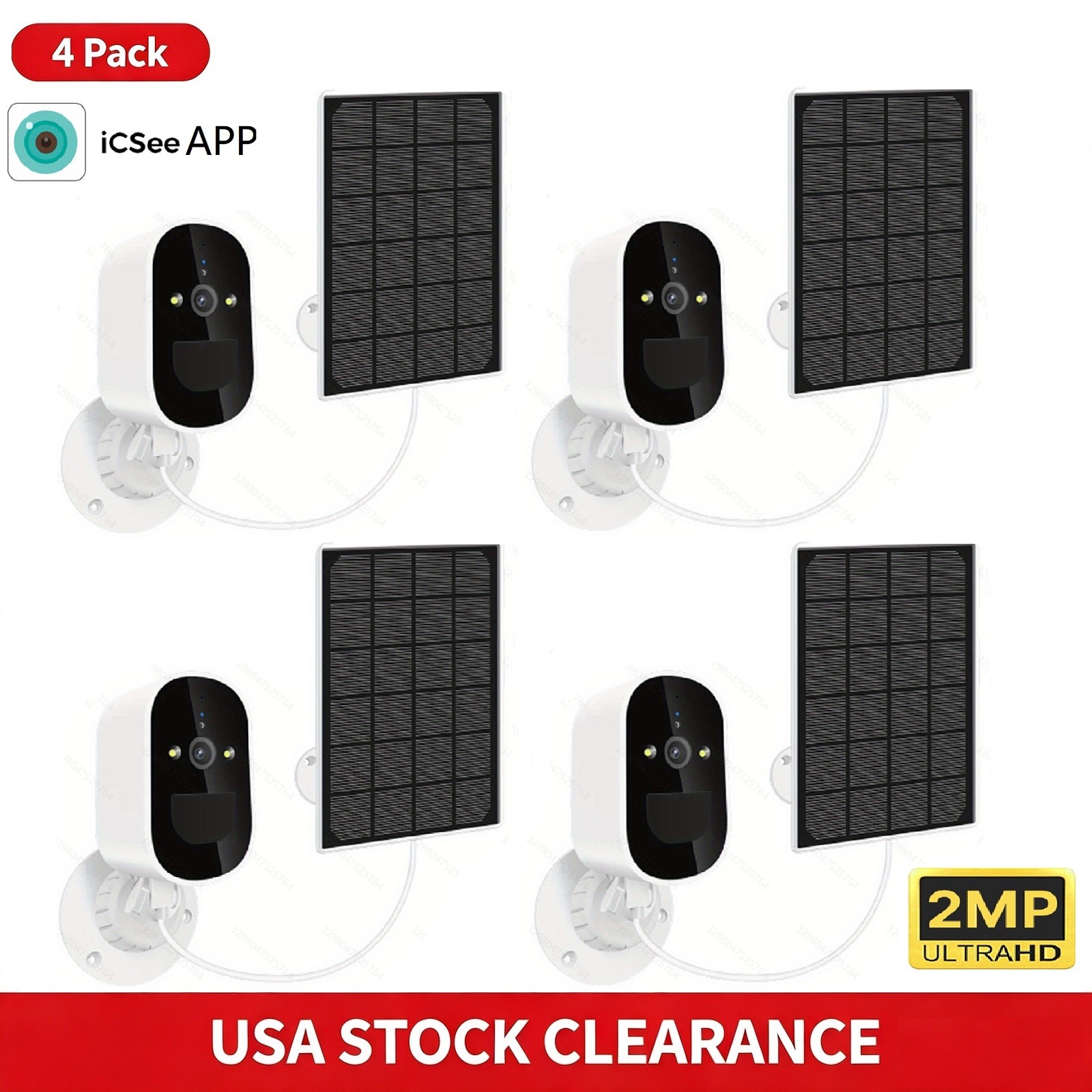 4PCS 1080P Outdoor Wireless Wi-Fi Solar Panel Battery Security Camera iCsee APP