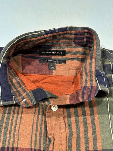 Banana Republic Flannel Shirt Men Large L Multi Untucked Slim Fit Double Layer - Picture 4 of 9