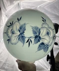 LARGE 11" Vtg Glass Ball Oil Lamp Shade Globe GWTW Blue White Floral 4” Fitter