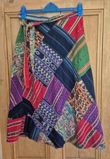 Rare Vintage Guatemalan Patchwork Multicolour Wrap Skirt Adjustable Size 8 To 10