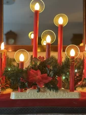 Vintage NOMA Classic Red Staggered 5 Light c7 CANDOLIER with HALOS