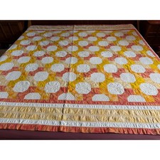 Handmade Monterrey Medallion Quilt 96x75 Yellow Peach Cotton Patchwork Blanket