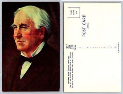 Thomas Edison Portrait Postcard - Color-King W. M. Cline Co. Fort Myers FL