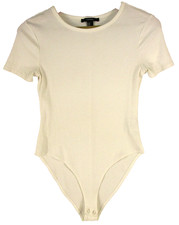 Forever 21 Womens Round Neck Ribbed Bodysuit High Cut Sleeveless Size M White