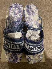Public Desire Santorini Navy Blue Embroidered Wedge Heels Lace Up Shoes Size 6