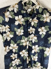Two Paddles Hawaiian Shirt Medium Hibiscus Floral Camp Cotton Summer Vintage