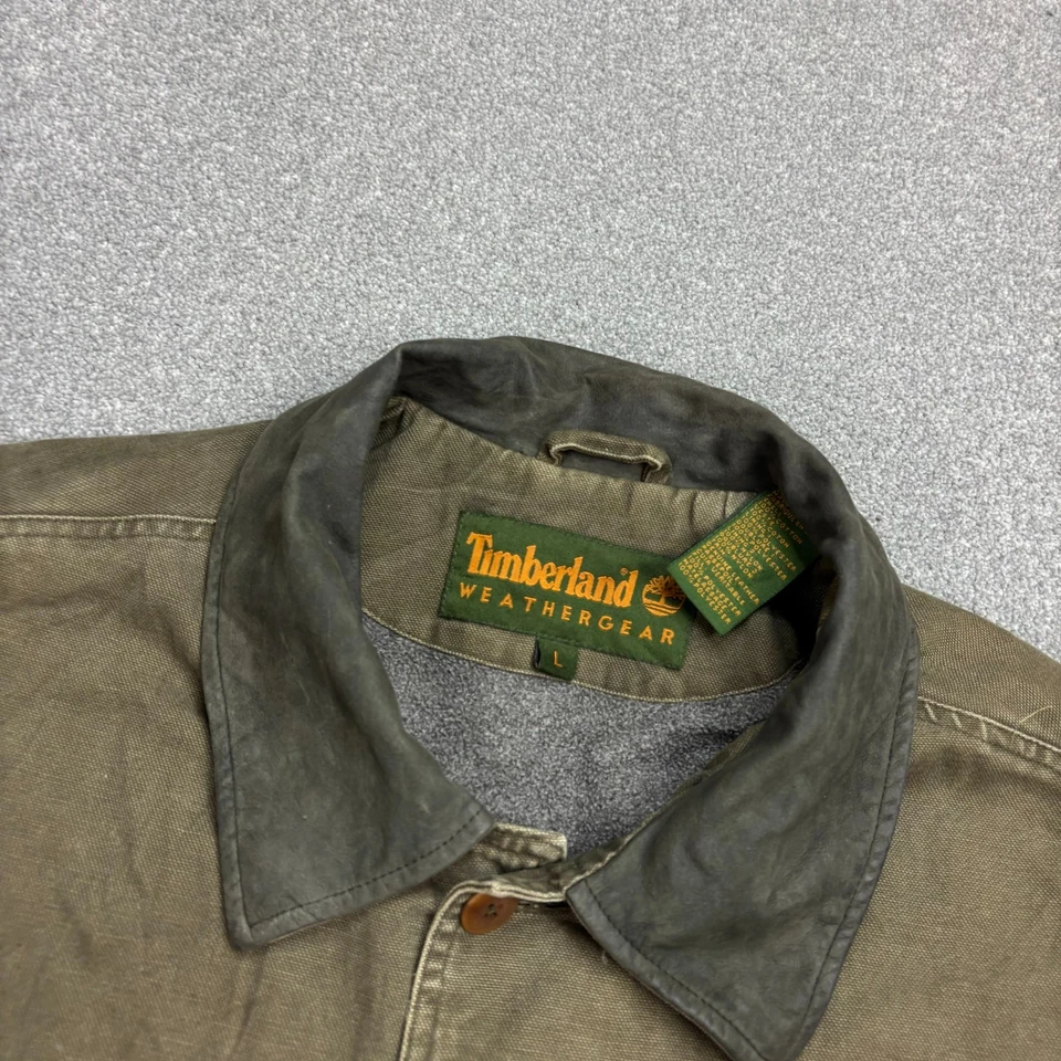 Timberland Jacket Adult Large Green Hunting Canvas Barn Chore Leather Lined Men - Image 3 of 4