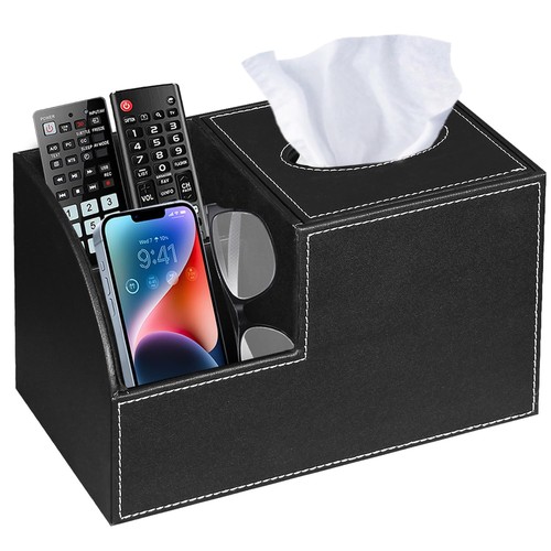 PU Leather Square Tissue Box Cover - Multi-Functional Holder with Storage
