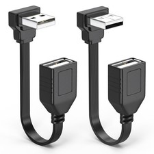 "2PCS 90  USB 2.0 Extension Cable Flat Right Angle Male to Female 8"" Short C...