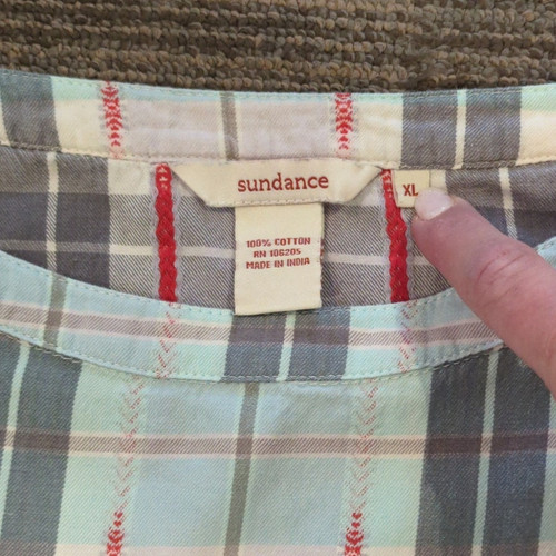 Sundance Blue White Plaid Boxy Cut Short Sleeve Shirt Size XL Cotton - Picture 3 of 5