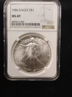 1986 1 oz Silver American Eagle (Brilliant Uncirculated) ngc graded ms69
