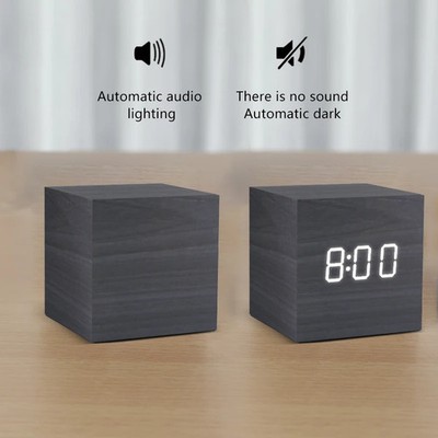 Holz Wecker LED Digitaluhr Sprachsteuerung Tischuhr USB Akku