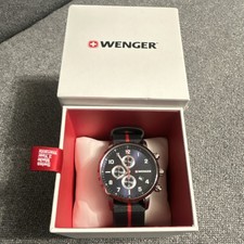 Wenger Chronograph Quartz Men's Wristwatch Black Dial Red & Black Fabric Band