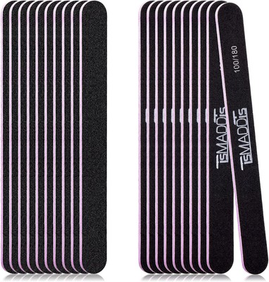 20Pack Nail Files, TsMADDTs Double Sided Emery 100/180 Grit-Black, Black 
