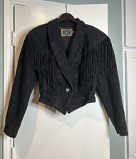 Rode Walker Women’s Denim Western Fringe Heart Size Large Black Vintage Rare