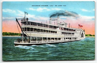 Postcard Excursion Steamer Ship JS De Luxe Mississippi River Louisiana UNP