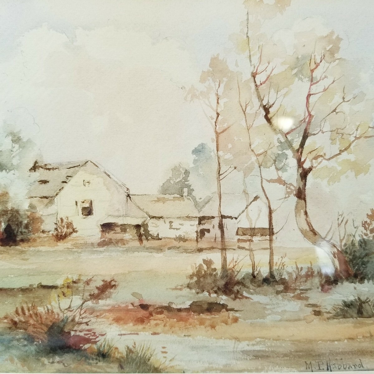 Landscape Farmhouse Watercolor Original Painting Signed M.P.