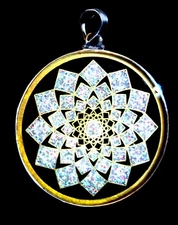 Lotus of 1000 Petals  HANDMADE pendant Rainbow white on Black Tormaline gemstone
