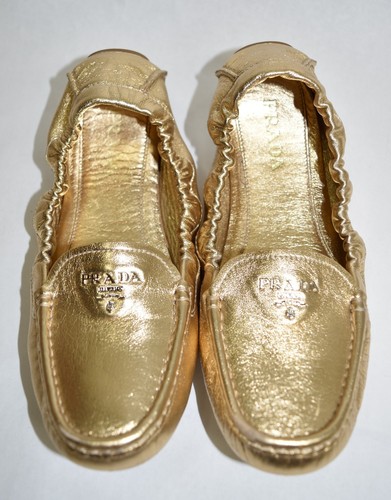 PRADA METALLIC LEATHER SCRUNCH LOAFER 