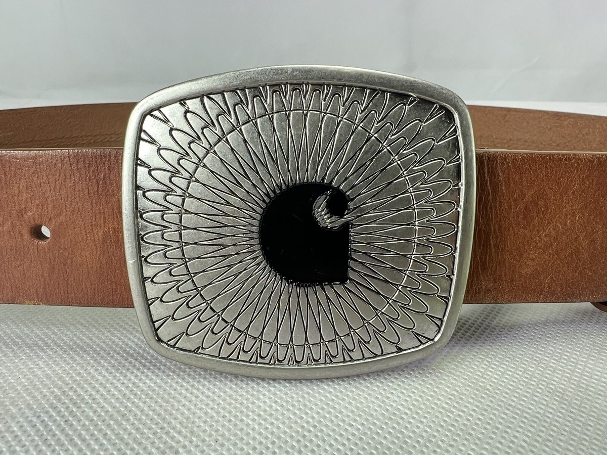 Carhartt Silver C Logo Buckle & Genuine Nubuck Leather Belt Size