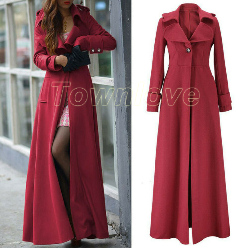 Womens Fashion Lapel Long Jacket Winter Warm Slim Fit Maxi Trench