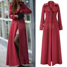 Womens Fashion Lapel Long Jacket Winter Warm Slim Fit Maxi Trench Coats Outwear