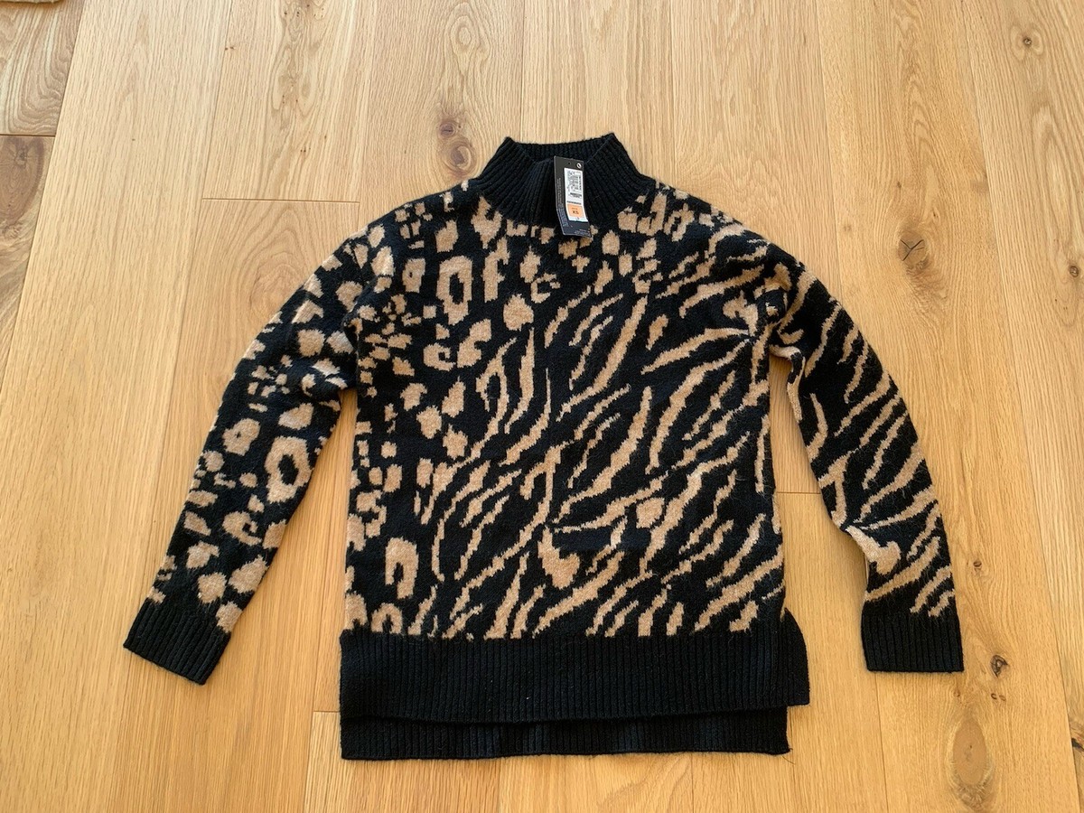 M&S Collection Animal Print Funnel Neck Relaxed Fit Jumper Size XS