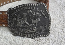 80  s Rodeo Belt Buckle Hesston NFR National Finals Broncho Rider Western Cowboy