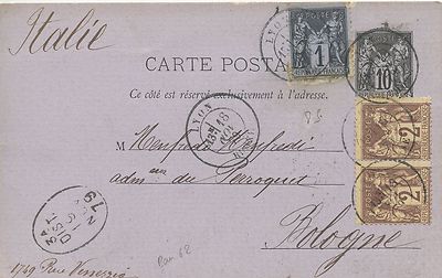 FULL POST / WHOLE POSTAL / LYON / ITALY ITALY BOLOGNA 1879