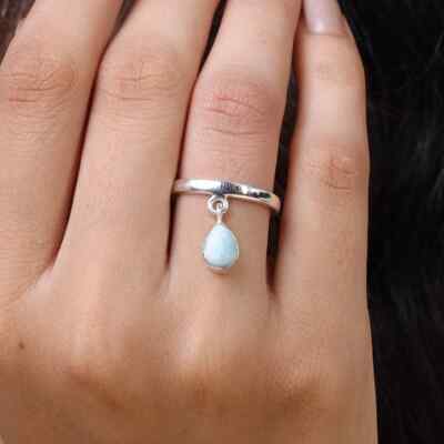Lush Caribbean Larimar Gemstone 925 Sterling Silver Handmade Ring All Size C-167
