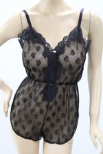 Vintage Lorraine Sheer Black Lace Teddy sz 38 Adjustable Straps Snap Gusset USA