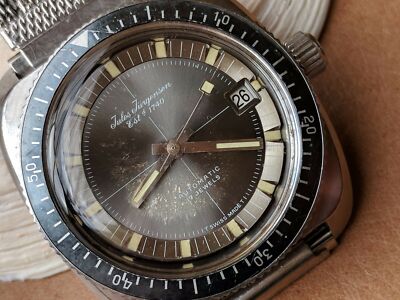 Vintage Jules Jurgensen All SS Diver Watch w/HEV Crown,Runs FOR PARTS/REPAIR