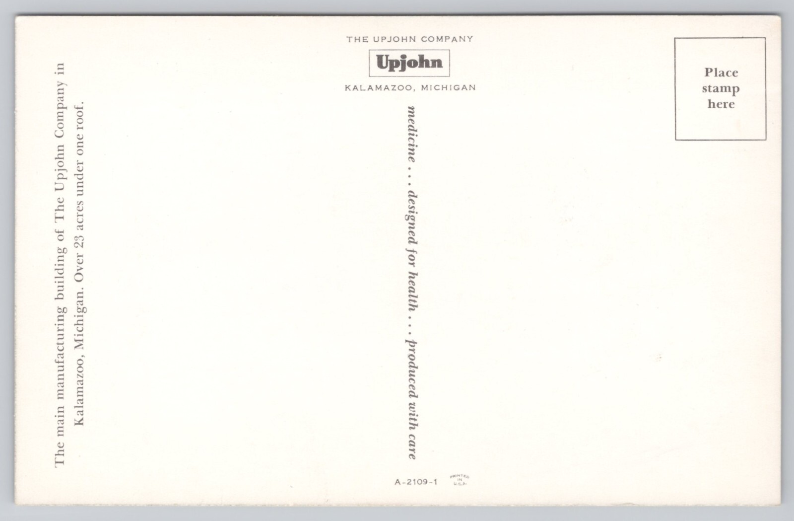 The Main Manufacturing Building The Upjohn Company Kalamazoo Michigan Postcard