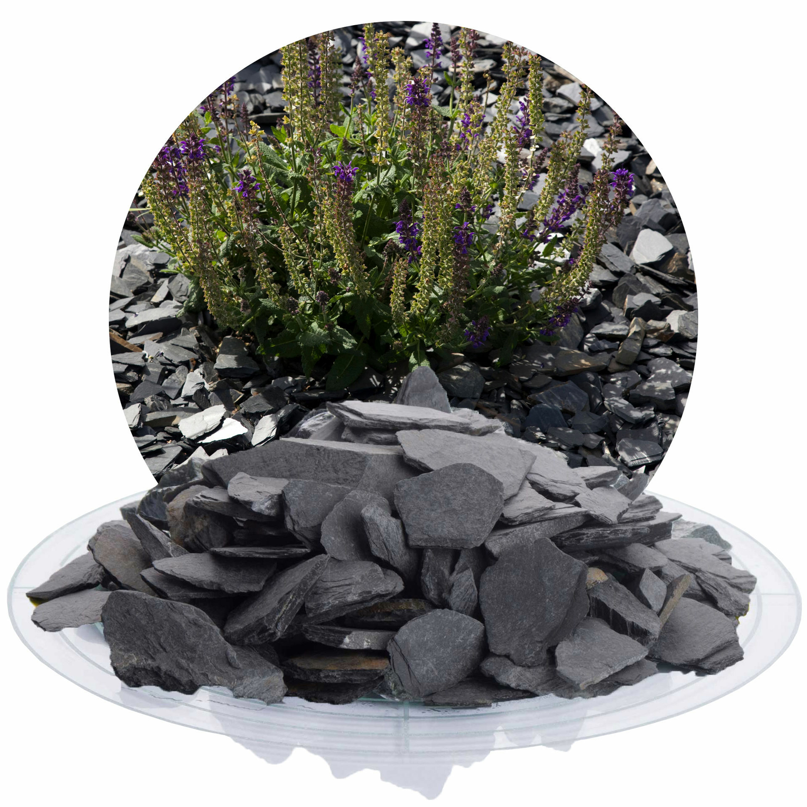 Schicker Mineral Schiefer Ziersplitt schwarz 25 kg Sack Schiefersplitt Platten